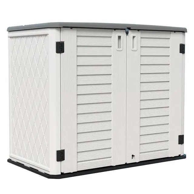 Main image of Storage Shed Weather Resistance, Multi-Purpose Outdoor Storage Cabinet for Backyards and Patios, Horizontal Storage Shed for Lawnmower, Patio Accessories (White 1, Large - 26 cu.ft)