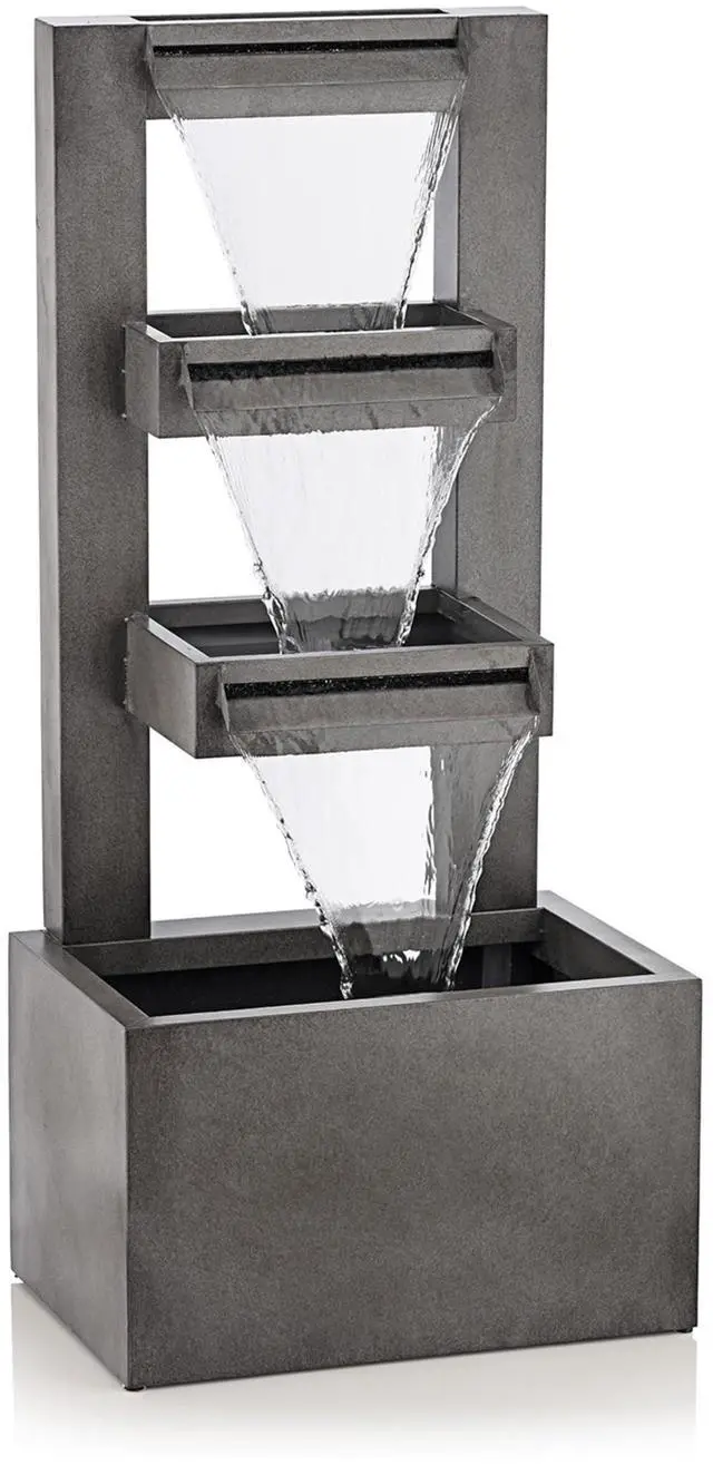 Main image of 43" Tall Multi-Tier Waterfall Fountain - Industrial Style Water Feature for Garden, Patio, Yard, Backyard, Relaxing Water Flow, and Serene Landscaping, Gray