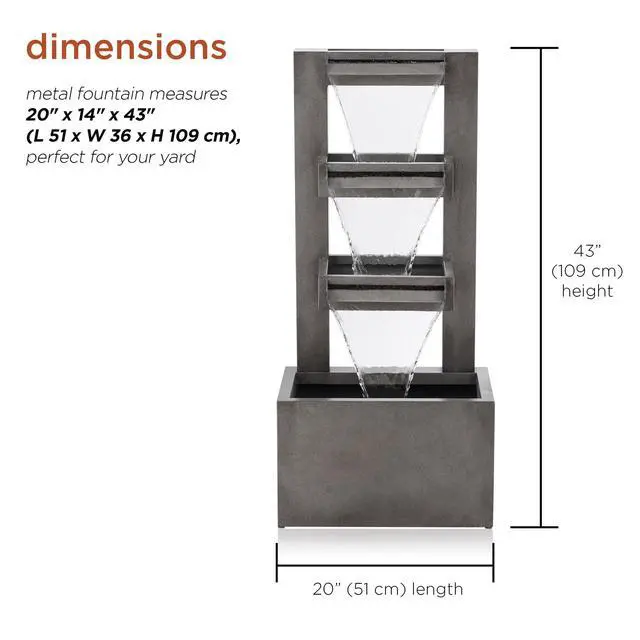 Alt view image 3 of 6 - 43" Tall Multi-Tier Waterfall Fountain - Industrial Style Water Feature for Garden, Patio, Yard, Backyard, Relaxing Water Flow, and Serene Landscaping, Gray