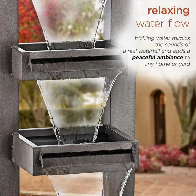 Alt view image 4 of 6 - 43" Tall Multi-Tier Waterfall Fountain - Industrial Style Water Feature for Garden, Patio, Yard, Backyard, Relaxing Water Flow, and Serene Landscaping, Gray