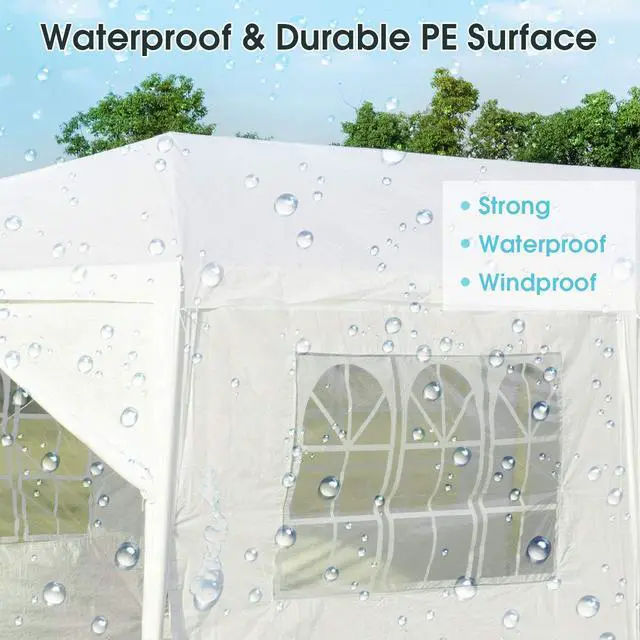 Alt view image 2 of 6 - 10' x 30' Outdoor Waterproof Gazebo Canopy w/ 6 Removable Sidewalls and 2 Doorways, Heavy Duty Large Tent w/Strong Connection Stakes Ropes for Party Wedding Events Beach BBQ (White)