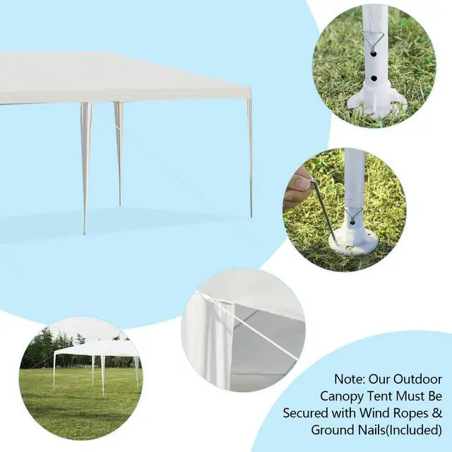 Alt view image 5 of 6 - 10' x 30' Outdoor Waterproof Gazebo Canopy w/ 6 Removable Sidewalls and 2 Doorways, Heavy Duty Large Tent w/Strong Connection Stakes Ropes for Party Wedding Events Beach BBQ (White)