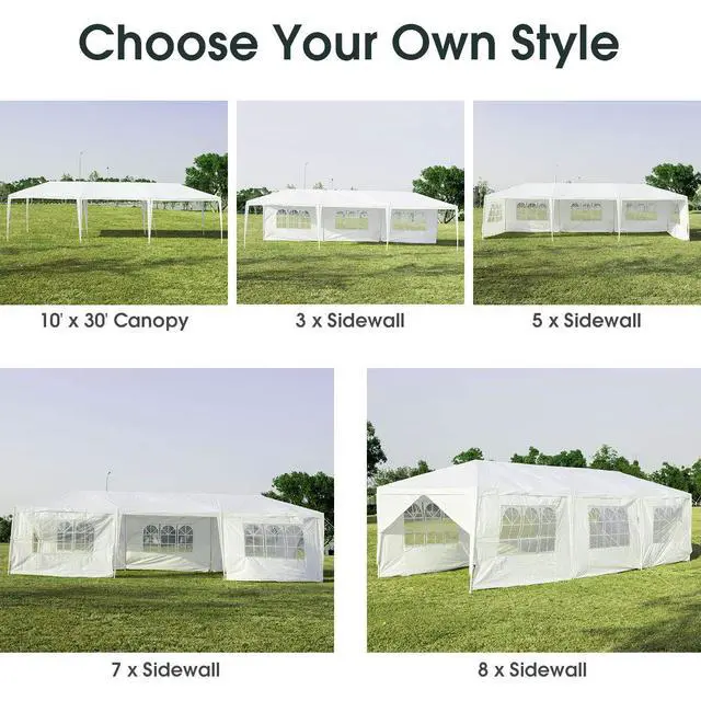 Alt view image 6 of 6 - 10' x 30' Outdoor Waterproof Gazebo Canopy w/ 6 Removable Sidewalls and 2 Doorways, Heavy Duty Large Tent w/Strong Connection Stakes Ropes for Party Wedding Events Beach BBQ (White)