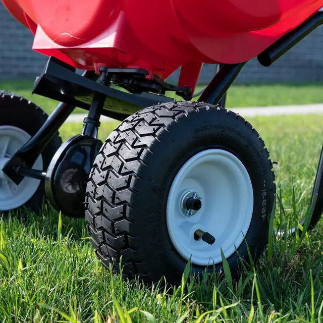 Alt view image 4 of 6 - 2050P 80lb Broadcast Spreader, Lawn Aerator, Fertilizer Spreader, 80lb Capacity, Pre-Assembled, with Rustproof Poly Hopper and Adjustable Drop Rate for Lawn Care & Seed Spreading