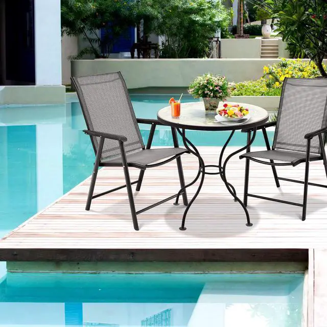 Alt view image 4 of 6 - Patio Chairs Set of 4, Outdoor Folding Dining Chairs with Armrests, Foldable Porch Chairs for Lawn Deck Backyard, Folding Chairs for Adults (Gray)