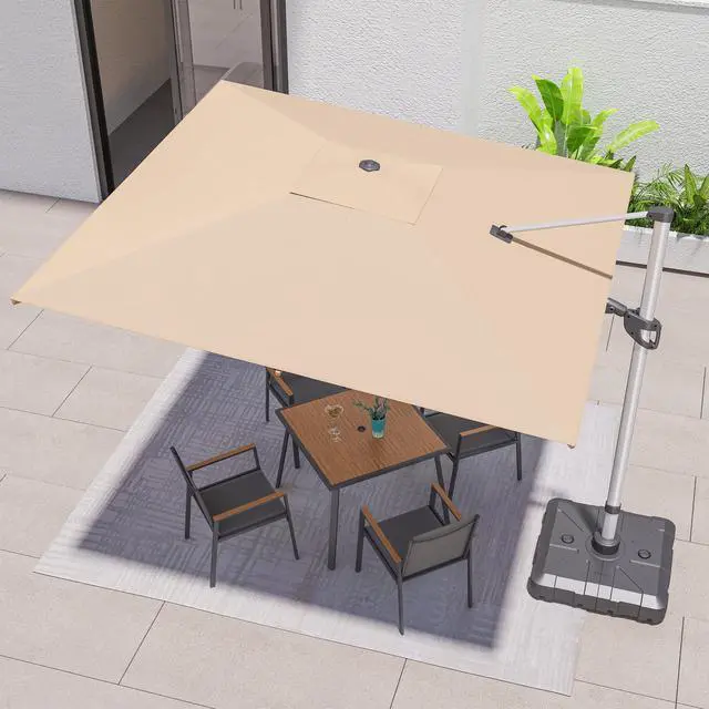 Alt view image 2 of 6 - Patio Umbrella Outdoor, 10 Feet Cantilever Umbrella Aluminum Offset Umbrella with 360-degree Rotation for Backyard, Pool, Lawn, Deck (Square, Khaki)