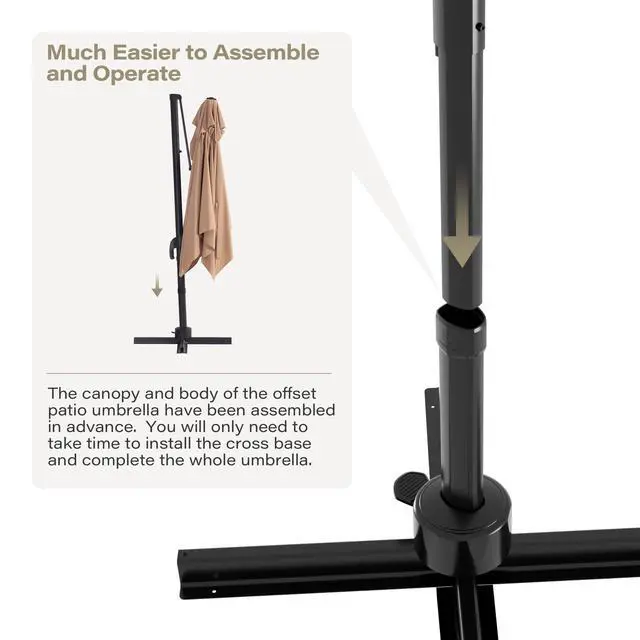 Alt view image 6 of 6 - Patio Umbrella Outdoor, 10 Feet Cantilever Umbrella Aluminum Offset Umbrella with 360-degree Rotation for Backyard, Pool, Lawn, Deck (Square, Khaki)