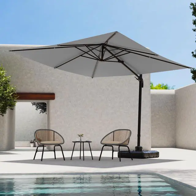 Main image of Patio Umbrella Outdoor, 10 Feet Cantilever Umbrella Aluminum Offset Umbrella with 360-degree Rotation for Backyard, Pool, Lawn, Deck (Square, Gray)