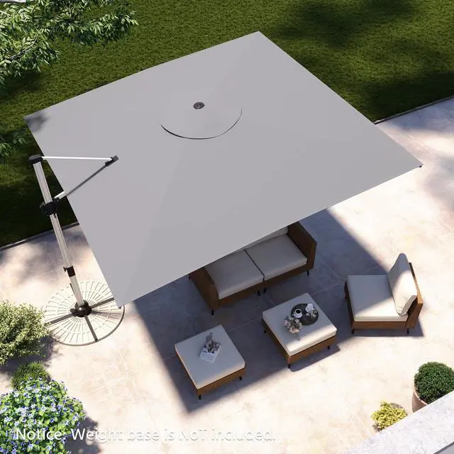 Alt view image 2 of 6 - Patio Umbrella Outdoor, 10 Feet Cantilever Umbrella Aluminum Offset Umbrella with 360-degree Rotation for Backyard, Pool, Lawn, Deck (Square, Gray)