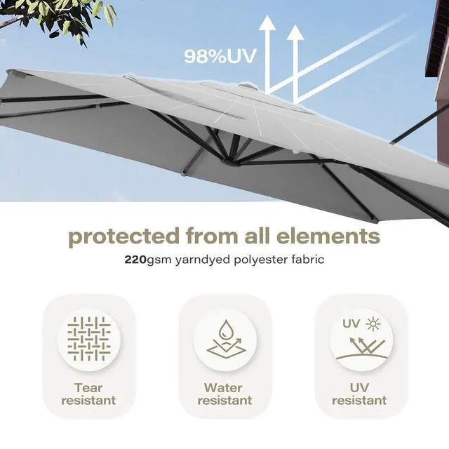 Alt view image 5 of 6 - Patio Umbrella Outdoor, 10 Feet Cantilever Umbrella Aluminum Offset Umbrella with 360-degree Rotation for Backyard, Pool, Lawn, Deck (Square, Gray)
