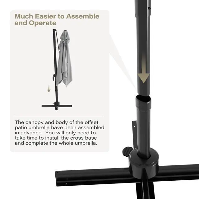 Alt view image 6 of 6 - Patio Umbrella Outdoor, 10 Feet Cantilever Umbrella Aluminum Offset Umbrella with 360-degree Rotation for Backyard, Pool, Lawn, Deck (Square, Gray)