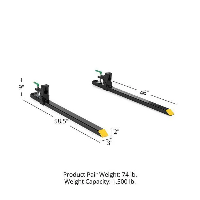 Alt view image 6 of 6 - Light-Duty 60" Clamp-On Pallet Forks, 46" x 3" Fork Length, Rated 1,500 LB, Easy to Install on Loader or Skid Steer Bucket