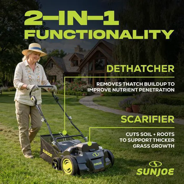 Alt view image 3 of 6 - Cordless Scarifier & Dethatcher w/ 5 Depth Positions & 600W Brushless Motor, 15-Inch Cutting Width - Heavy-Duty Yard Trimmer, Lawn Maintenance, 24V-X2-DTS15
