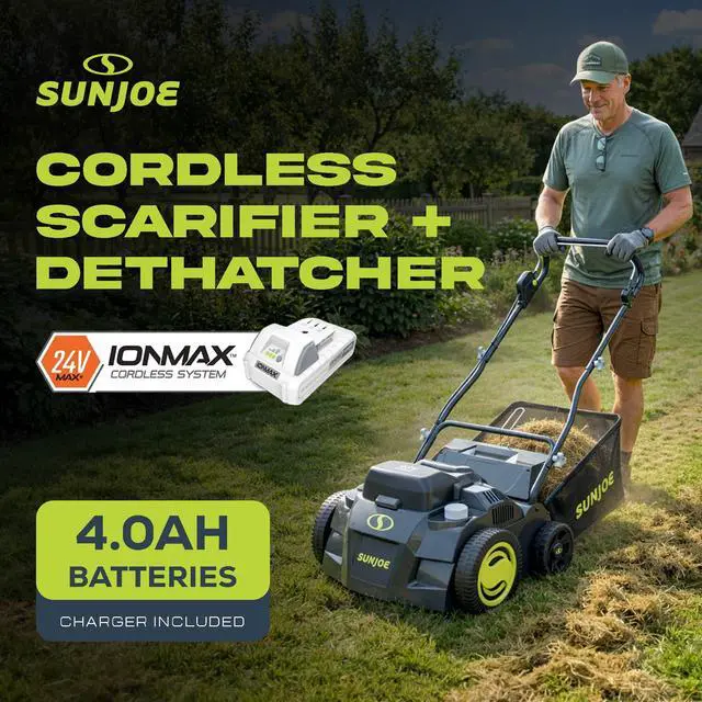 Alt view image 6 of 6 - Cordless Scarifier & Dethatcher w/ 5 Depth Positions & 600W Brushless Motor, 15-Inch Cutting Width - Heavy-Duty Yard Trimmer, Lawn Maintenance, 24V-X2-DTS15