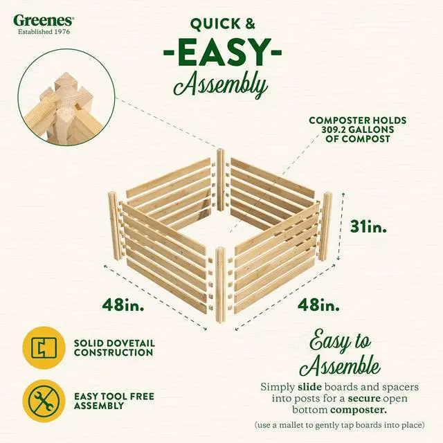 Alt view image 3 of 6 - Premium Cedar Wood Composter, 36" L x 36" W x 31" H (3/4" Thick) / 173.92 gallons - Made in USA with North American Cedar