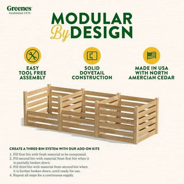 Alt view image 4 of 6 - Premium Cedar Wood Composter, 36" L x 36" W x 31" H (3/4" Thick) / 173.92 gallons - Made in USA with North American Cedar