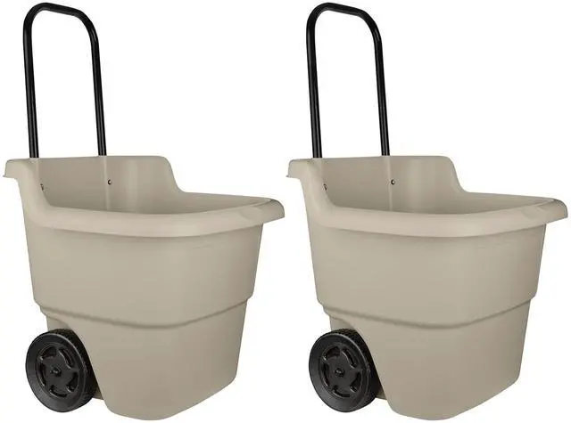 Main image of 2-Pack Multipurpose Rolling Lawn and Garden Utility Cart, 15 Gallon, Taupe - Outdoor Storage Carts with Wheels - Gardening Accessories, Tools, and Equipment