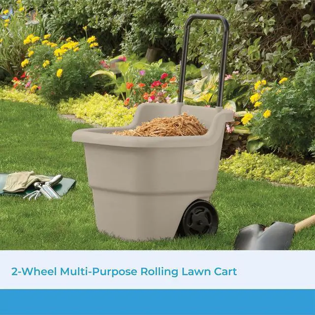 Alt view image 2 of 6 - 2-Pack Multipurpose Rolling Lawn and Garden Utility Cart, 15 Gallon, Taupe - Outdoor Storage Carts with Wheels - Gardening Accessories, Tools, and Equipment
