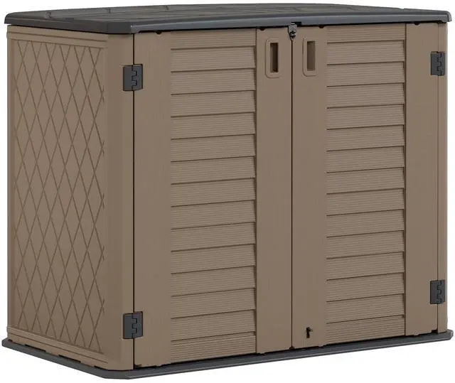 Main image of Storage Shed Weather Resistance, Multi-Purpose Outdoor Storage Cabinet for Backyards and Patios, Horizontal Storage Shed for Lawnmower, Patio Accessories (Coffee, Large - 26 cu.ft)