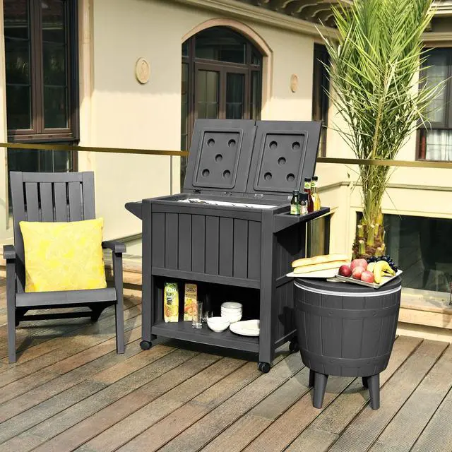 Alt view image 2 of 6 - 85 Quart Cooler with Wheels, Upgrade Patio Ice Chest, Outdoor Beverage Cart Rolling Cooler for Patio Pool Deck Party BBQ Cookouts (Dark Grey)