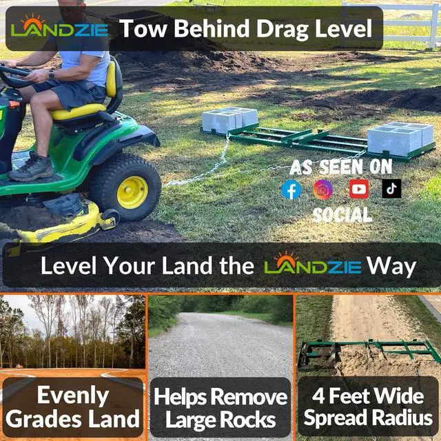 Alt view image 2 of 6 - The Original 4FT Drag Harrow Driveway Grader, 46 LB Heavy Duty Tow Behind Lawn and Landscape Rake, Gravel Driveway Drag, Power Rake, Lawn Leveler