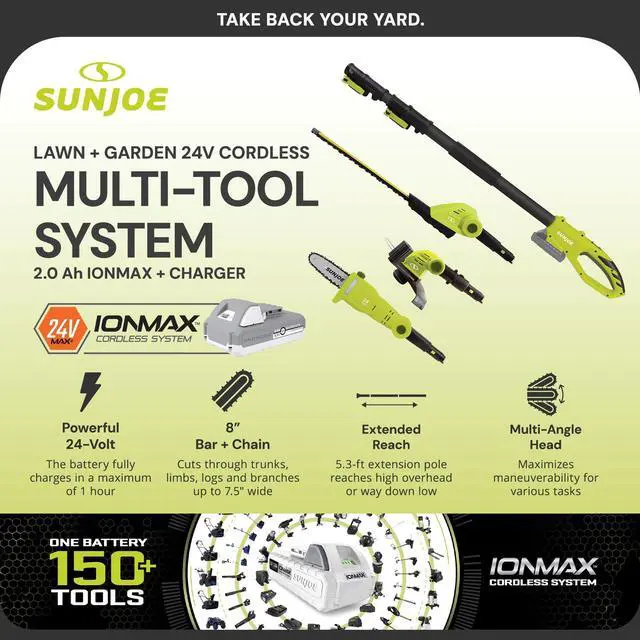 Alt view image 2 of 6 - Cordless Lawn Care System, Grass & Hedge Trimmer Combo Power Tool Kit with 8 Pole Saw, Batteries & Charger - Heavy-Duty Trimming Machine Set for Lawn, Yard & Gardening Care, IONMAX GTS4002C