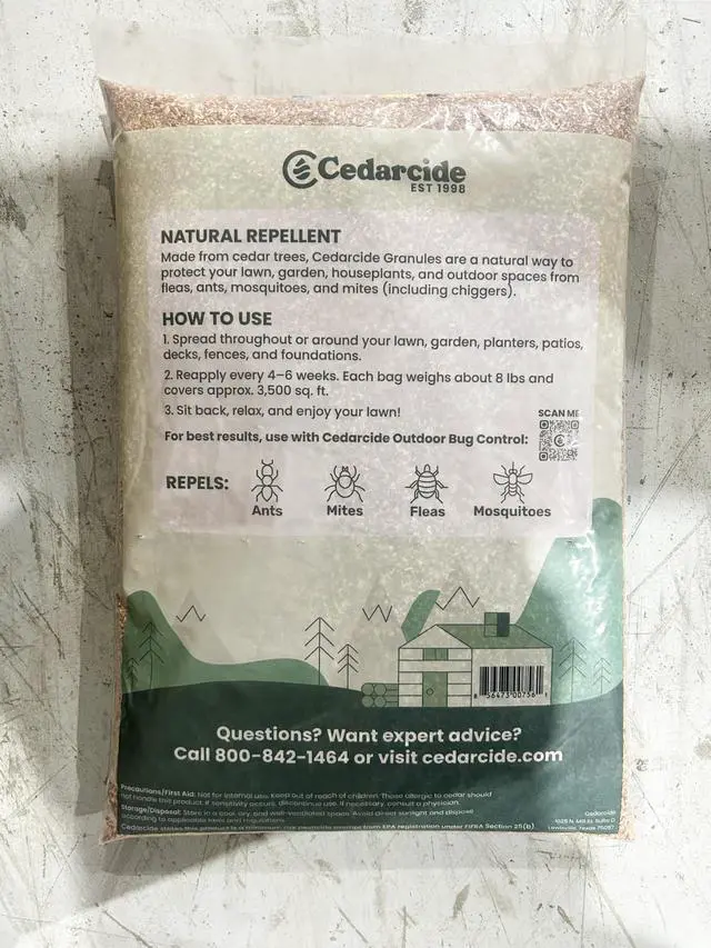 Alt view image 4 of 6 - Lawn, Home & Garden Cedar Granules | Repels Ants & Mosquitoes | Smells Great, Easy to Use | Family & Pet Safe | 4 Bags (32 Lbs)