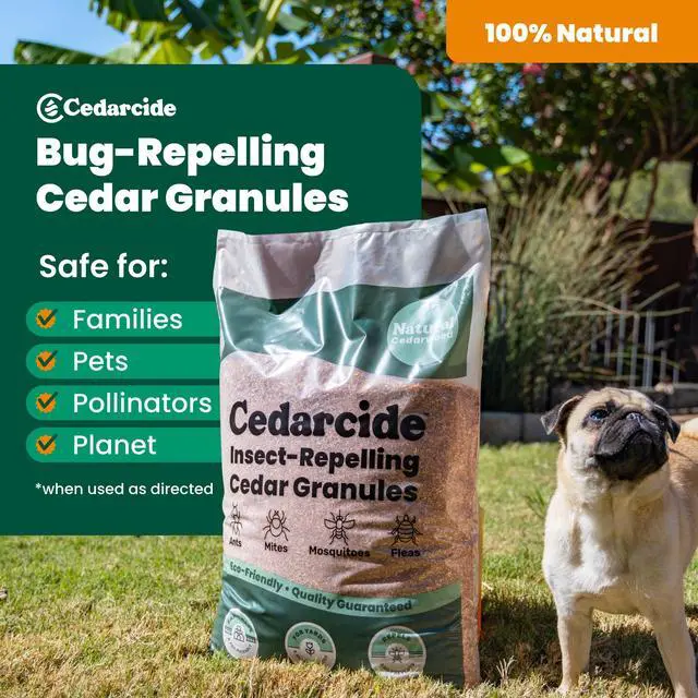 Alt view image 5 of 6 - Lawn, Home & Garden Cedar Granules | Repels Ants & Mosquitoes | Smells Great, Easy to Use | Family & Pet Safe | 4 Bags (32 Lbs)