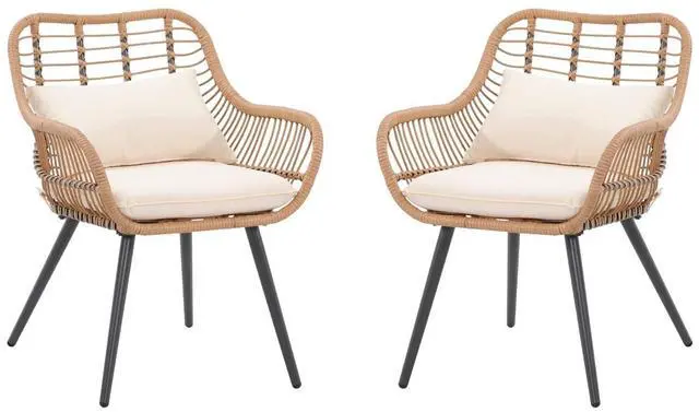 Main image of Set of 2 Patio Dining Chairs, Outdoor Wicker Seating Set with Soft Cushion for Indoor & Outdoor Use, Modern Wicker Dining Chairs for Backyard