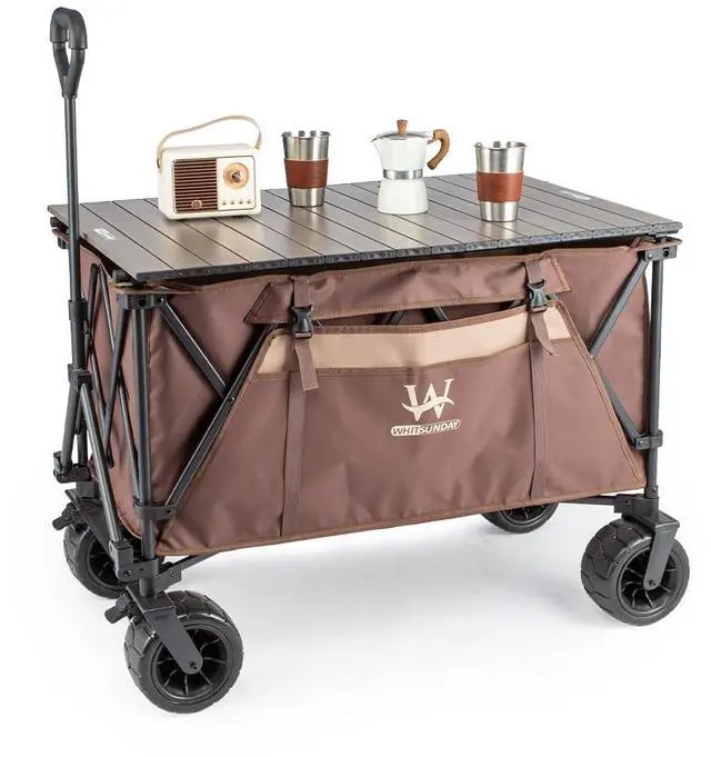 Main image of Beach Wagon Cart, 440Lbs Heavy Duty Folding Wagon with All Terrian Wheel, Collapsible Utility Camping Park Wagon Cart with Aluminum Tabletop