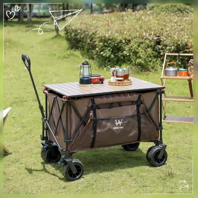 Alt view image 2 of 6 - Beach Wagon Cart, 440Lbs Heavy Duty Folding Wagon with All Terrian Wheel, Collapsible Utility Camping Park Wagon Cart with Aluminum Tabletop