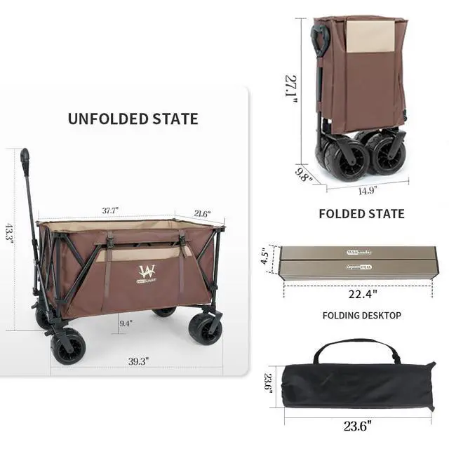 Alt view image 5 of 6 - Beach Wagon Cart, 440Lbs Heavy Duty Folding Wagon with All Terrian Wheel, Collapsible Utility Camping Park Wagon Cart with Aluminum Tabletop