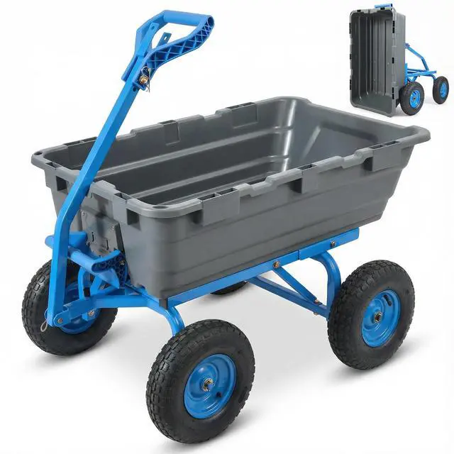 Main image of 1400lbs Garden Dump Cart for Lawn & Landscaping, Towable Utility Wagon with Quick-Release Dumping, 10" All-Terrain Tires, Gray