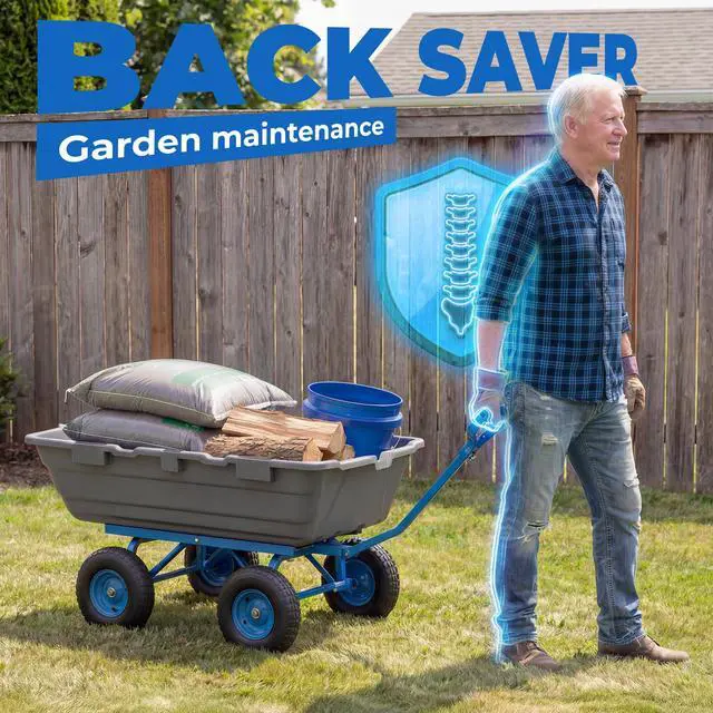 Alt view image 3 of 6 - 1400lbs Garden Dump Cart for Lawn & Landscaping, Towable Utility Wagon with Quick-Release Dumping, 10" All-Terrain Tires, Gray