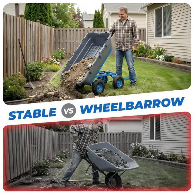 Alt view image 5 of 6 - 1400lbs Garden Dump Cart for Lawn & Landscaping, Towable Utility Wagon with Quick-Release Dumping, 10" All-Terrain Tires, Gray