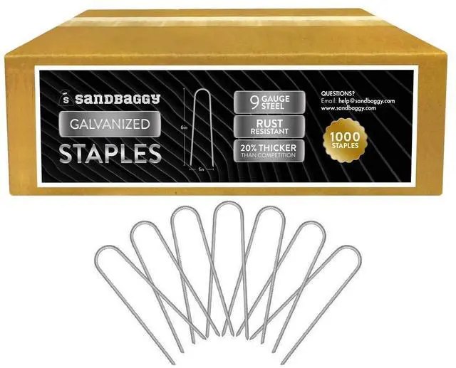 Main image of Galvanized 6-Inch Landscape Staples ~ 9 Gauge Steel - Fabric Pins, Garden Earth Stakes, Ground Cover, Fence Anchors, Lawn Nails ~ Trusted by Organic Farmers Across The USA (1,000 Staples)