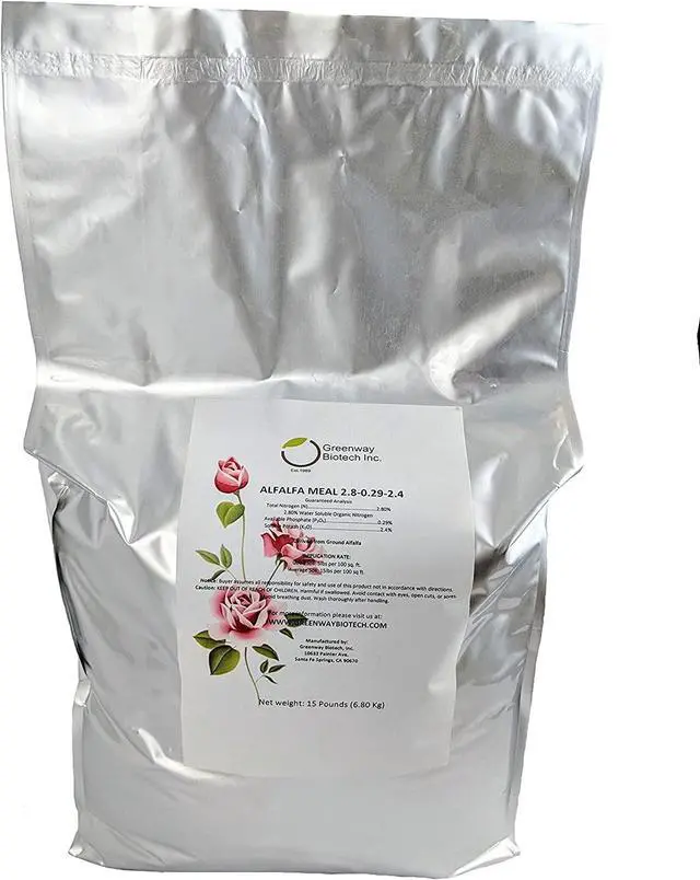 Alt view image 2 of 3 - Organic Alfalfa Meal Fertilizer 2.5-0-2.5 | Rose & Vegetable Plant Food with Triacontanol Growth Stimulant | Non-GMO, Phosphorus-Free | 2 X 15 Pounds