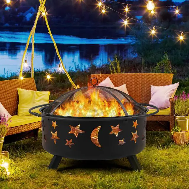 Alt view image 2 of 6 - Fire Pit 30in Fire Pits for Outside Wood Burning Outdoor Fireplace with Spark Screen, Poker for Bonfire Patio Backyard Garden Picnic