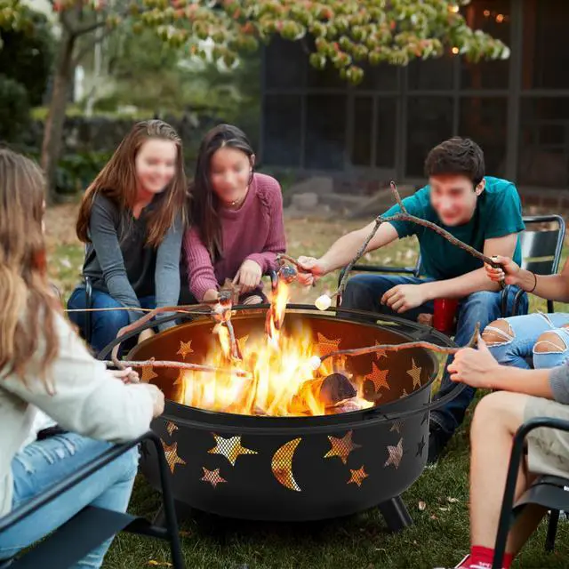 Alt view image 3 of 6 - Fire Pit 30in Fire Pits for Outside Wood Burning Outdoor Fireplace with Spark Screen, Poker for Bonfire Patio Backyard Garden Picnic
