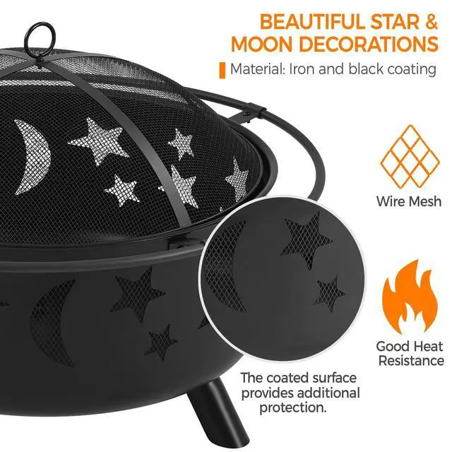 Alt view image 5 of 6 - Fire Pit 30in Fire Pits for Outside Wood Burning Outdoor Fireplace with Spark Screen, Poker for Bonfire Patio Backyard Garden Picnic