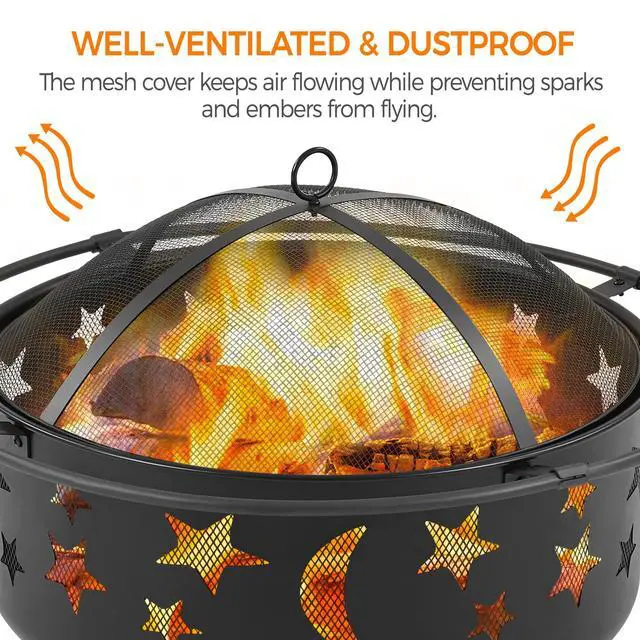 Alt view image 6 of 6 - Fire Pit 30in Fire Pits for Outside Wood Burning Outdoor Fireplace with Spark Screen, Poker for Bonfire Patio Backyard Garden Picnic