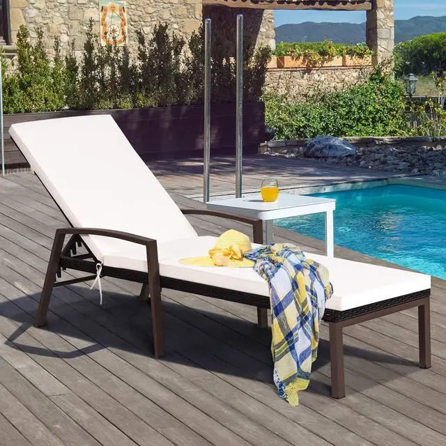 Alt view image 3 of 6 - Set of 2 Patio Furniture Outdoor Rattan Wicker Lounge Chair Set Adjustable Poolside Chaise with Armrest and Removable Cushions
