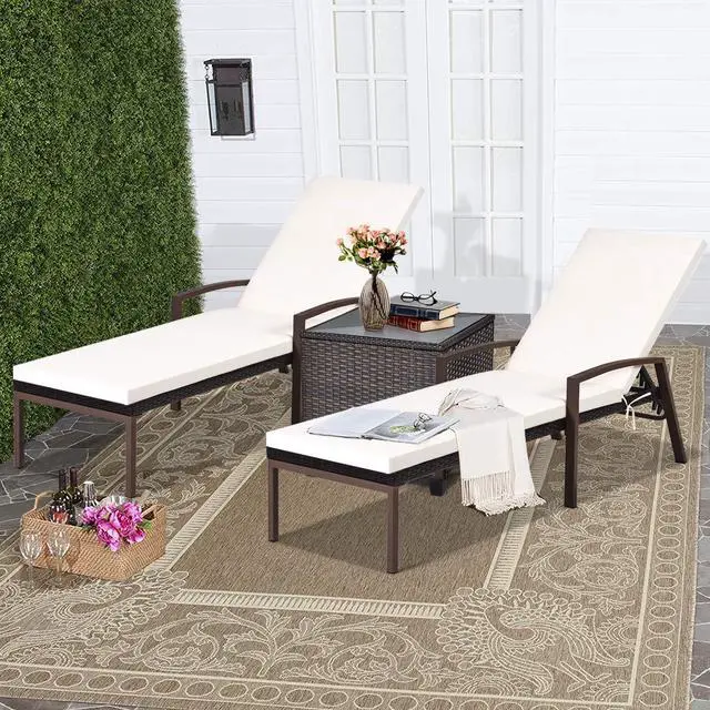 Alt view image 5 of 6 - Set of 2 Patio Furniture Outdoor Rattan Wicker Lounge Chair Set Adjustable Poolside Chaise with Armrest and Removable Cushions