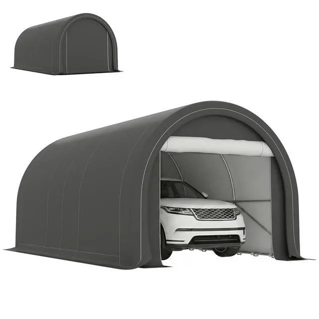 Main image of 10' x 16' Carport, Heavy Duty Portable Garage Storage Tent with Large Zippered Door, Anti-UV PE Canopy Cover for Car, Truck, Boat, Motorcycle, Bike, Garden Tools, Outdoor Work, Gray