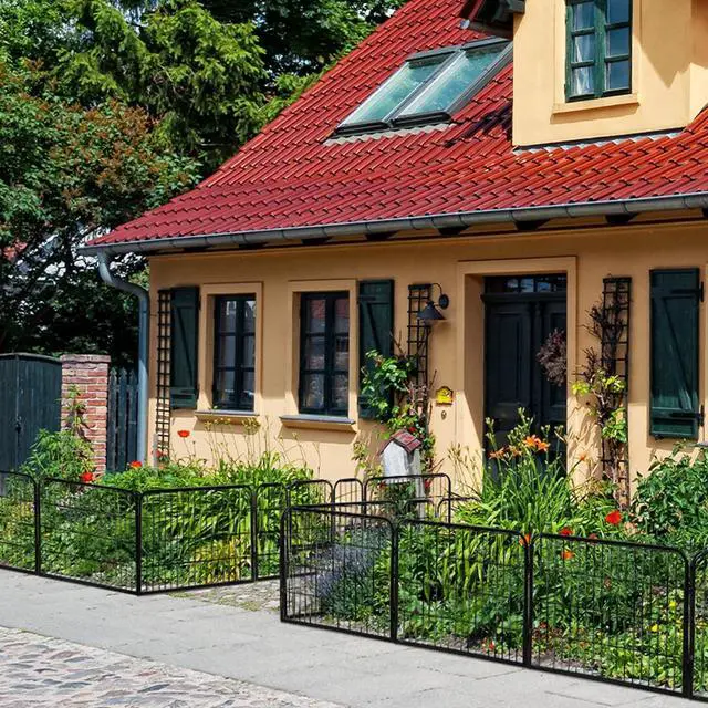 Alt view image 3 of 6 - 24in x 85ft Decorative Garden Fence Rustproof Folding Fencing Landscape Patio Flower Bed Animal Barrier Border for Dog Outdoor Fences Black