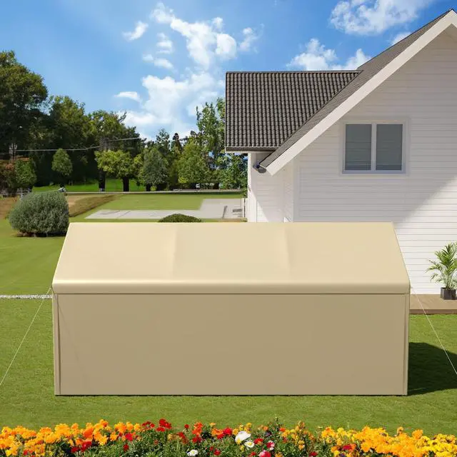 Alt view image 6 of 6 - Carport 10x20 Ft Heavy Duty Canopy Steel Canopy Storage Shed,Portable Garage Party Tent,Portable Garage with Removable Sidewalls & Doors All-Season Tarp for Carport (Beige)