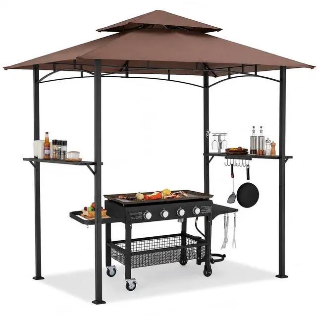 Main image of 8' x 5' Outdoor Grill Gazebo Canopy, BBQ Canopy for Outdoor Grill, 2- Tier BBQ Grill Gazebo Shelter for Patio, Backyard and More (Brown)