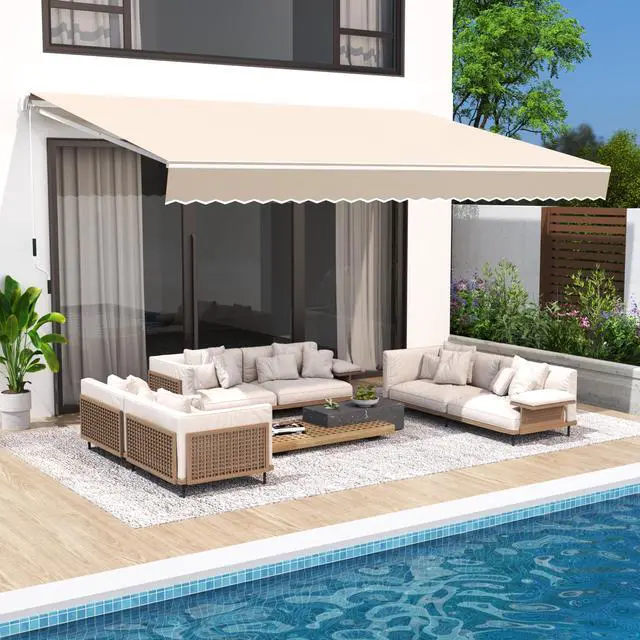 Main image of 13.1'x8.2' Patio Awning Retractable Awning Cover Sunshade Shelter Outdoor Canopy with Crank Handle and Water-Resistant Polyester for Courtyard, Balcony, Shop, Restaurant, Cafe, Deck