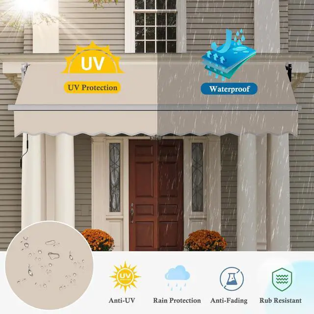 Alt view image 6 of 6 - 13.1'x8.2' Patio Awning Retractable Awning Cover Sunshade Shelter Outdoor Canopy with Crank Handle and Water-Resistant Polyester for Courtyard, Balcony, Shop, Restaurant, Cafe, Deck