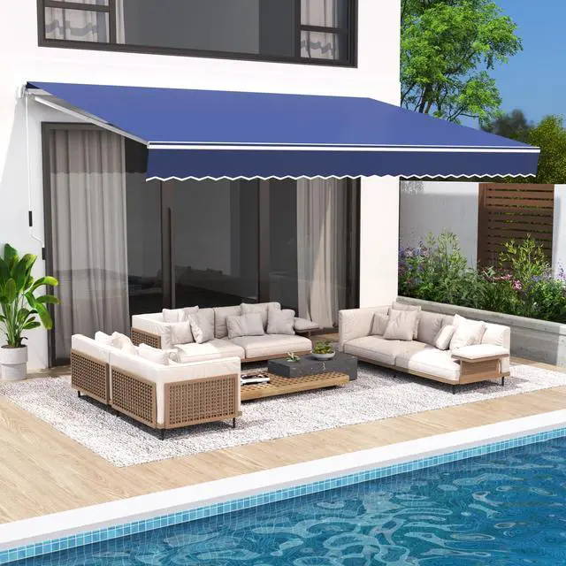 Main image of 13.1'x8.2' Patio Awning Retractable Awning Cover Sunshade Shelter Outdoor Canopy with Crank Handle and Water-Resistant Polyester for Courtyard, Balcony, Shop, Restaurant, Cafe, Deck